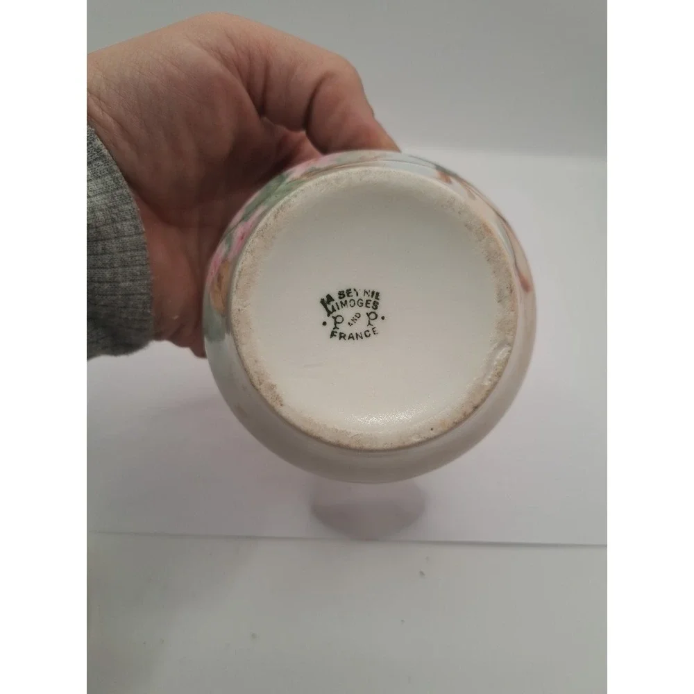 Antique La Seynie Limoges P&P France Pink Dogwood Handpainted Vanity Powder Dish